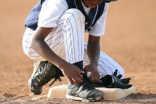 tying shoes