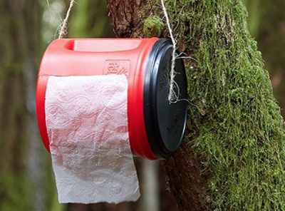 camping hacks toilet paper inside coffee can