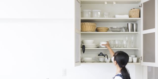 Paint cupboards to level up the vibe of your tiny space. You can also use white cabinets