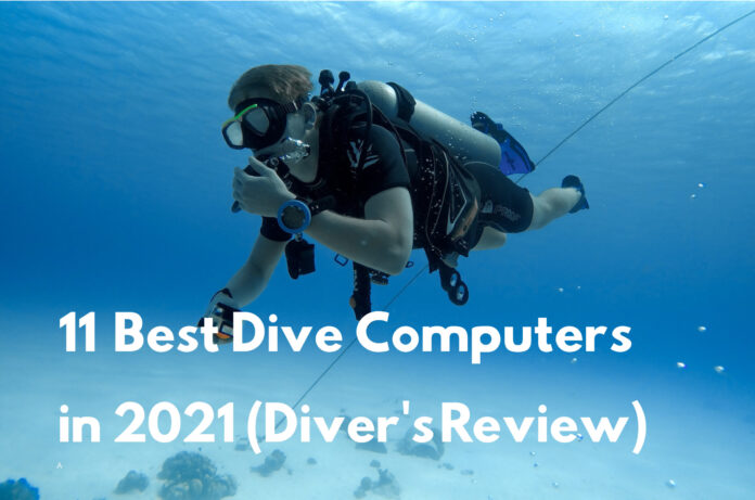 Scuba diver with his dive computer