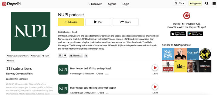 Klar Tale podcast and NUPI podcast