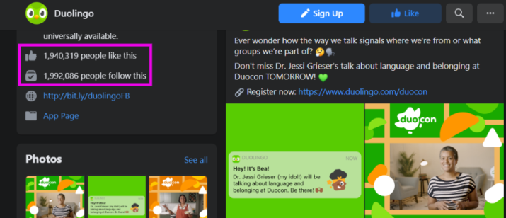 Duolingo Facebook reviews