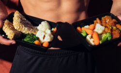 healthy man showing his food