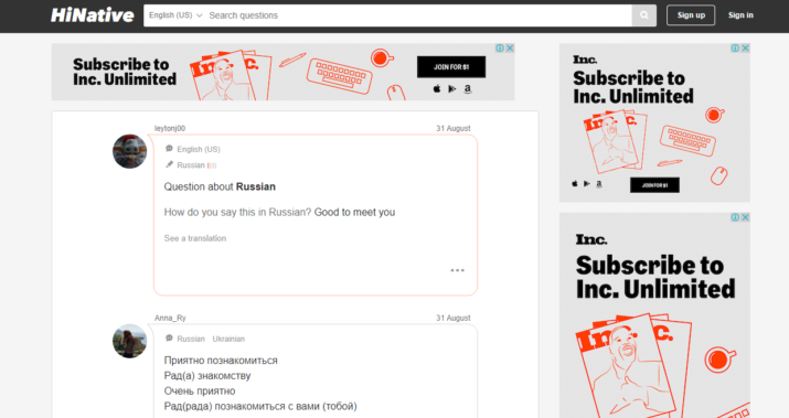 HiNative to learn Russian
