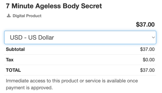 7 Minute Ageless Body Secret pricing