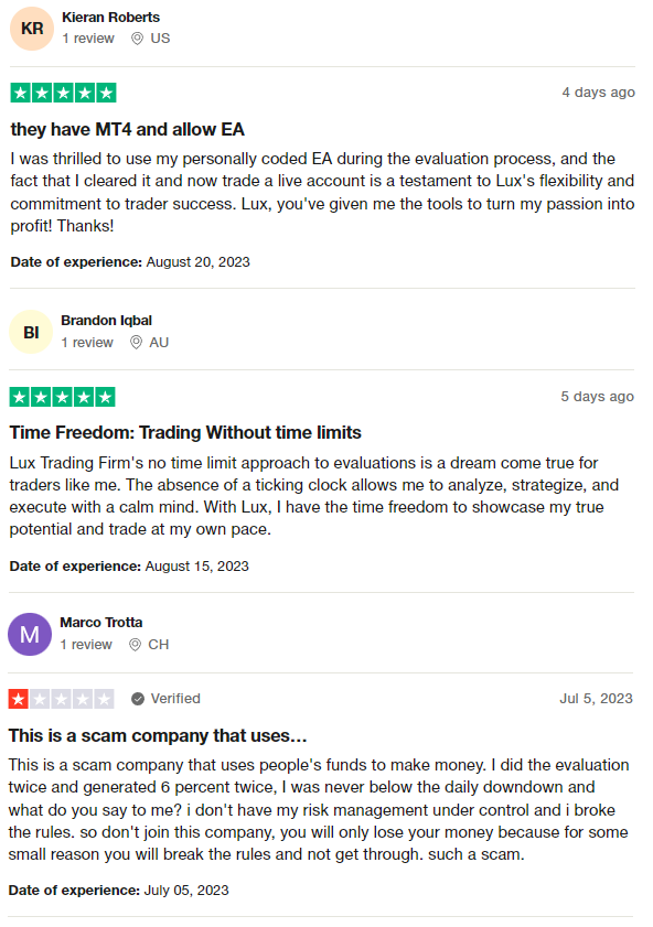 Lux Trading Firm Trustpilot Reviews