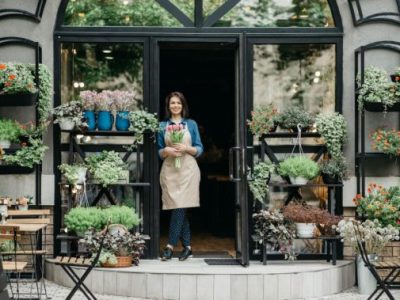 Rustic flower shop, eco cafe and business outdoor